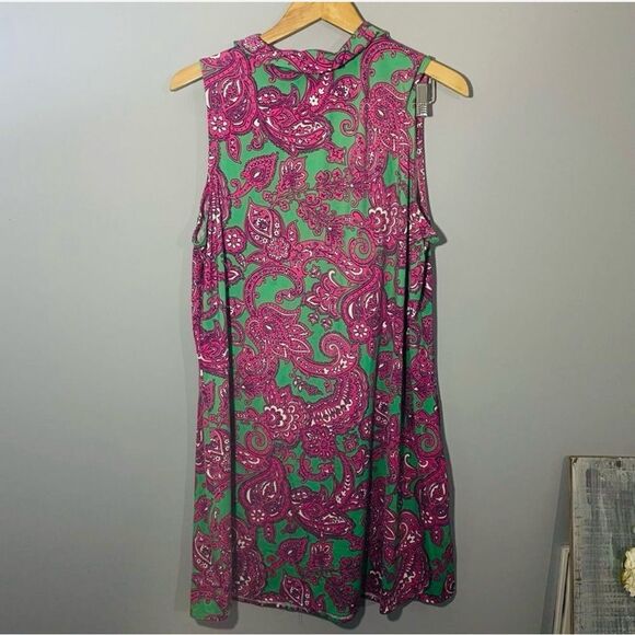 Crown & Ivy Pink Paisley Ruffle Jersey Knit Sleeveless Dress Size 1X - Picture 7 of 10
